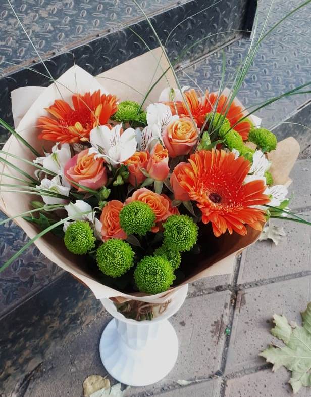 Букет цветов из: Герберы, Хризантемы, Альстромерии и Розы в Мищенском