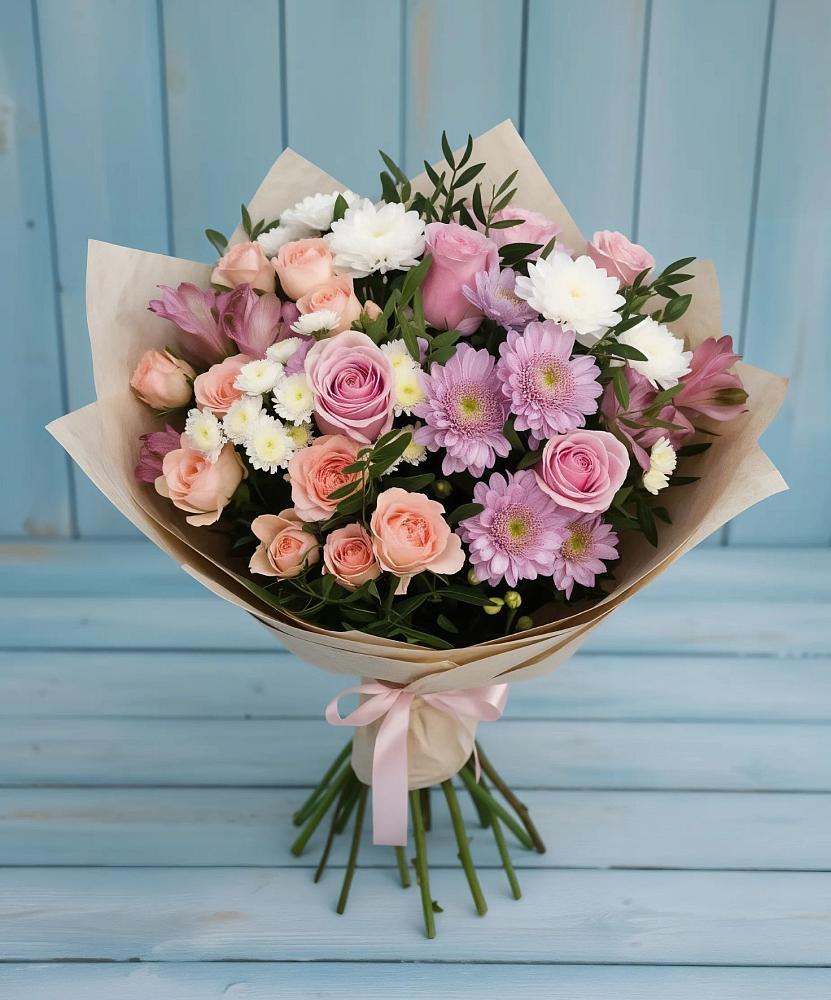 Букет цветов из: Хризантемы, Розы и Альстромерии в Мищенском