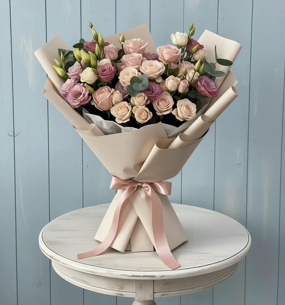 Букет цветов из: Розы и Лизиантусы в Мищенском