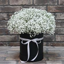 Цветочная композиция из Гипсофила в шляпной коробке в Мищенском