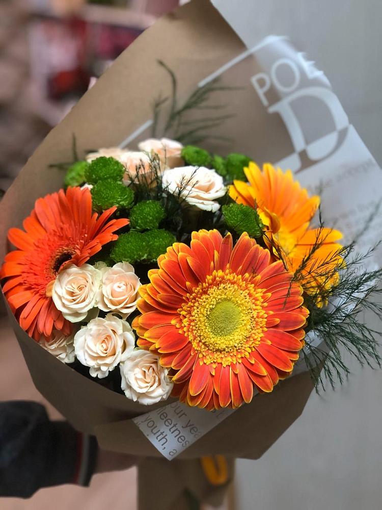 Букет цветов из: Герберы, Хризантемы и Розы в Мищенском
